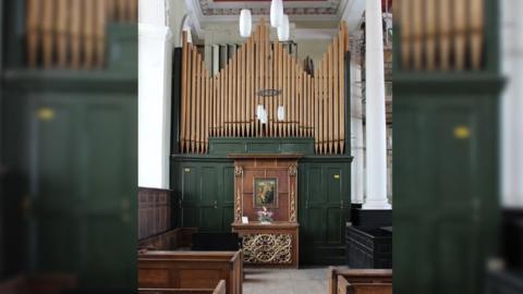 The organ at Sunderland's Holy Trinity Church before it was removed